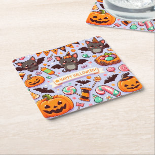Happy halloween cute bats candy square paper coaster