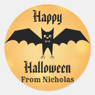 Happy Halloween Cute Black Bat Personalized Classic Round Sticker