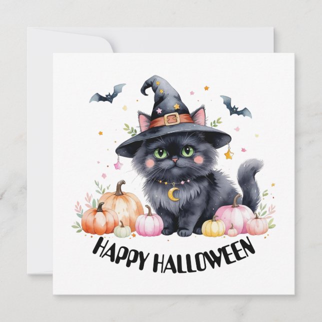 Happy Halloween Cute Black Cat Invitation (Front)