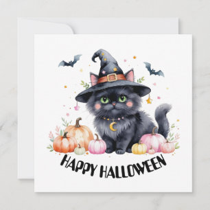 Happy Halloween Cute Black Cat Invitation