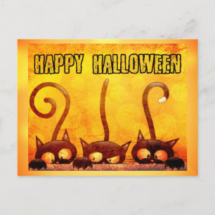 Happy Halloween Cute Black Cat Orange Postcard