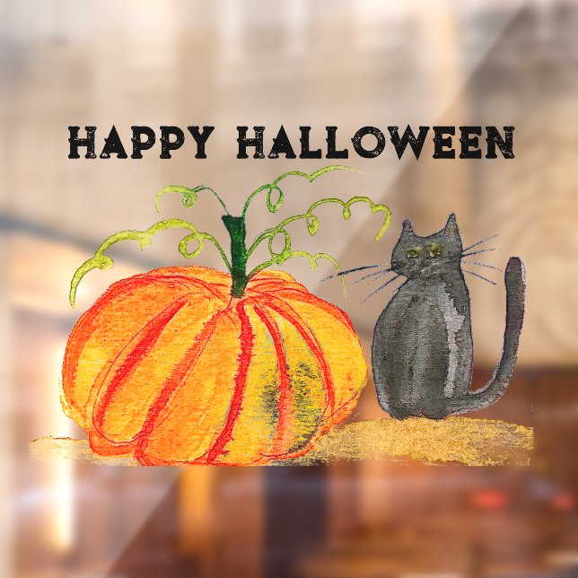 Happy Halloween Cute Black Cat Orange Pumpkin  Window Cling (Sheet 2)