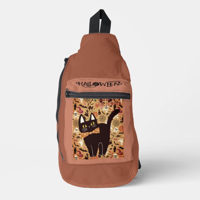 Happy Halloween, Cute Black Cat Pattern  Sling Bag (Front)