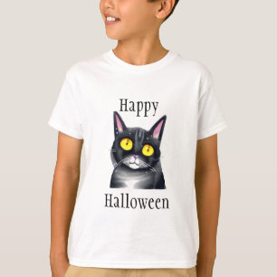 Happy Halloween Cute Black Cat Yellow Eyes T-Shirt