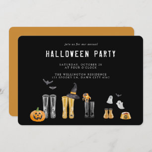 Happy Halloween Cute Black Watercolor Party Invitation