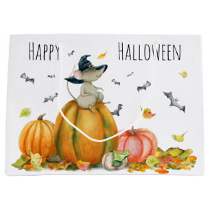 Happy Halloween Cute Cartoon Witch Mouse Large Gift Bag