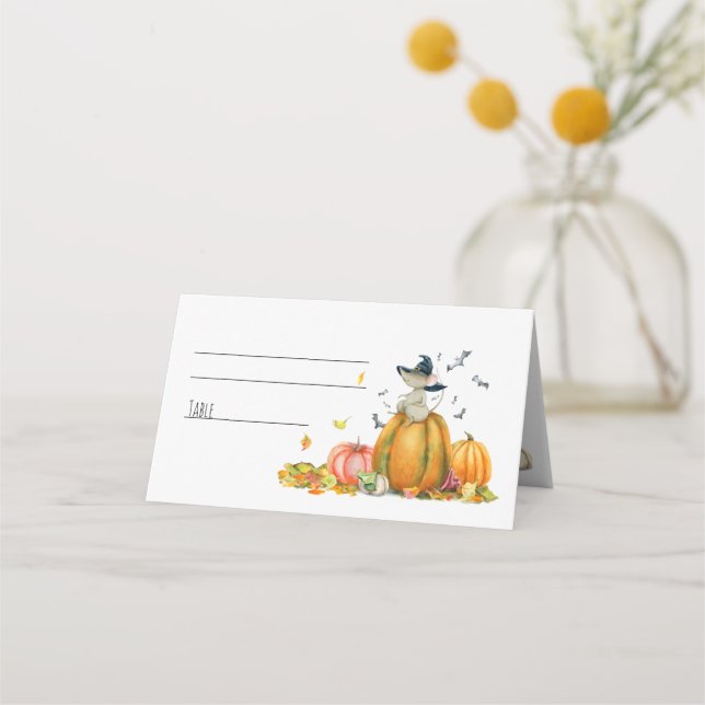 Happy Halloween Cute Cartoon Witch Mouse Place Card (Front)