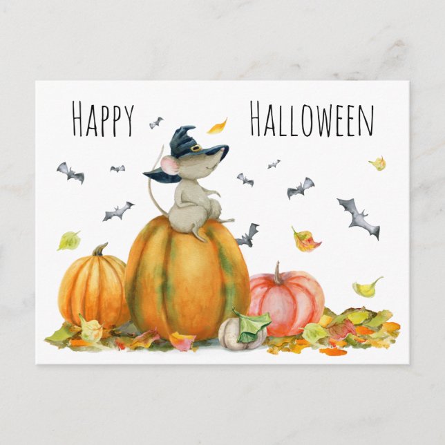 Happy Halloween Cute Cartoon Witch Mouse Postcard (Front)