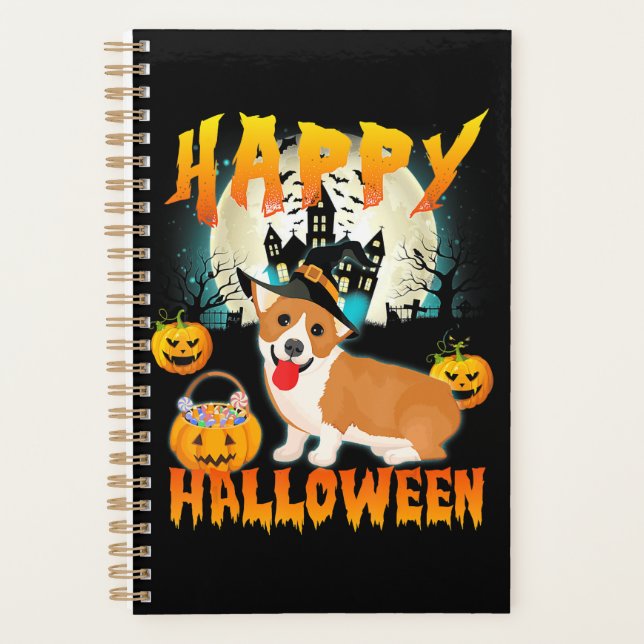 Happy Halloween Cute Corgi Witch Pumpkin Ghost Planner (Front)
