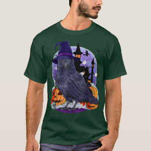 Happy Halloween Cute Crow Bird Funny Witch Pumpkin T-Shirt