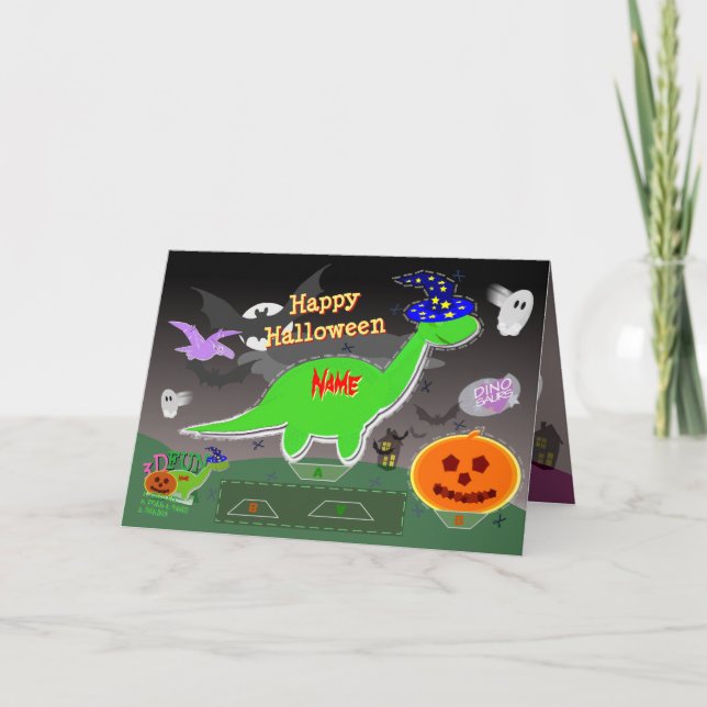 Happy Halloween Cute Dinosaurs 3D Cut & Fold Craft Card (Front)
