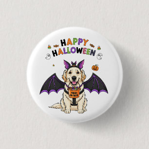 Happy Halloween Cute Dog Bat Trick-or-Treat 1 Inch Round Button
