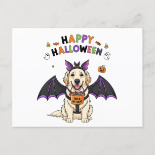 Happy Halloween Cute Dog Bat Trick-or-Treat Holiday Postcard