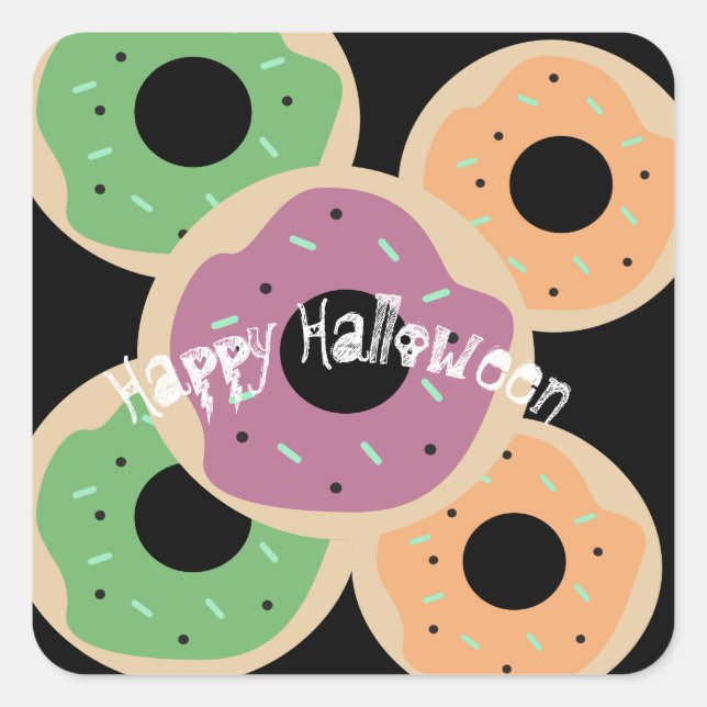 Happy Halloween Cute Doughnuts Party Favour Square Sticker (Front)