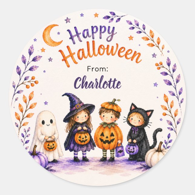 Happy Halloween Cute Fun Ghost Personalized  Classic Round Sticker (Front)