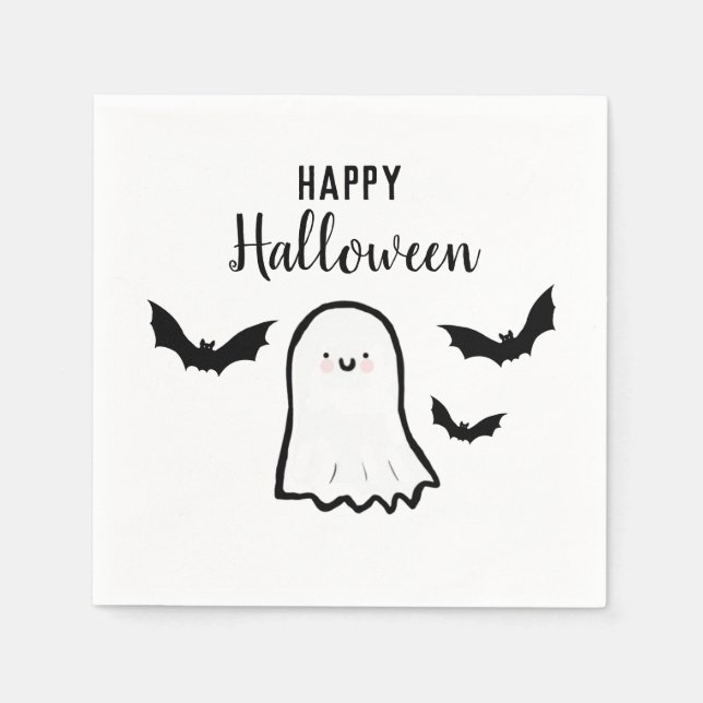 Happy Halloween Cute Ghost Bats Napkin (Front)