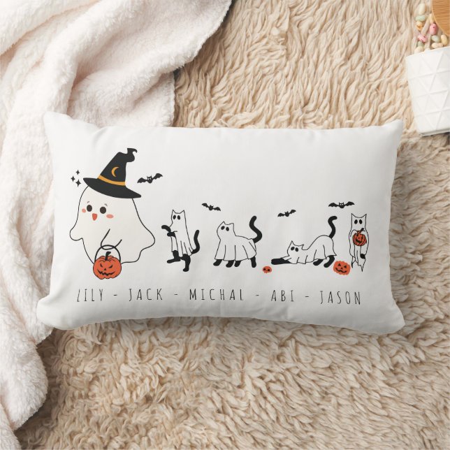 Happy Halloween Cute Ghost Cats Lumbar Pillow (Blanket)