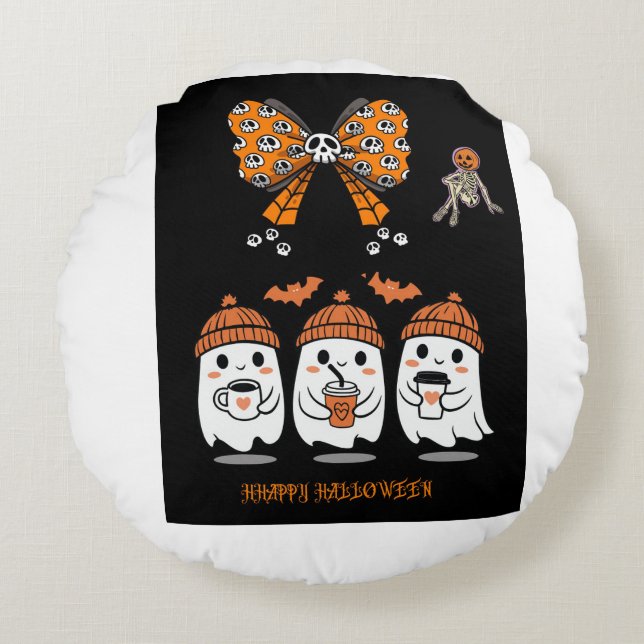 Happy Halloween - cute ghost coffee Round Pillow (Front)