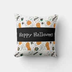 Happy Halloween Cute Ghost Doodles Pattern Throw Pillow