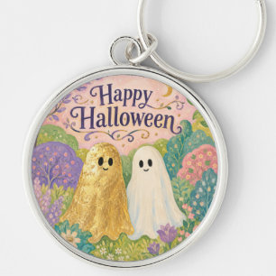 Happy Halloween Cute Ghost Flower Garden Keychain