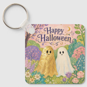 Happy Halloween Cute Ghost Flower Garden Keychain