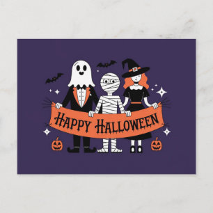 Happy Halloween Cute Ghost, Mommy, and Witch Postcard