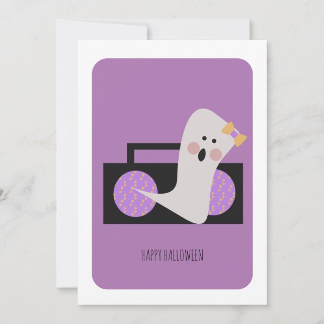 Happy Halloween Cute Ghost Music Card (Front)
