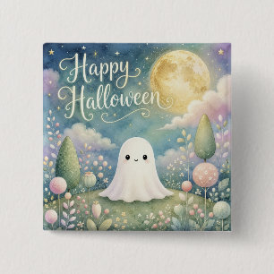 Happy Halloween Cute Ghost Pastel Garden 2 Inch Square Button