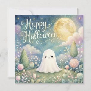Happy Halloween Cute Ghost Pastel Garden Card