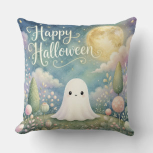 Happy Halloween Cute Ghost Pastel Garden Throw Pillow