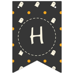 Happy Halloween. Cute Ghost Pumpkin Polka Dots. Bunting Flags