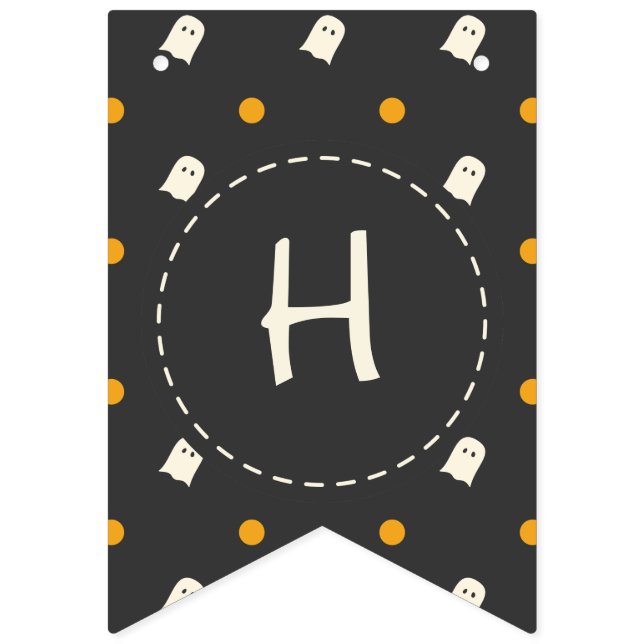 Happy Halloween. Cute Ghost Pumpkin Polka Dots. Bunting Flags (First Flag)