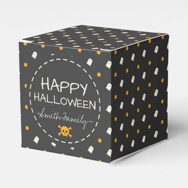 Happy Halloween. Cute Ghost Pumpkin Polka Dots. Favor Box (Front Side)