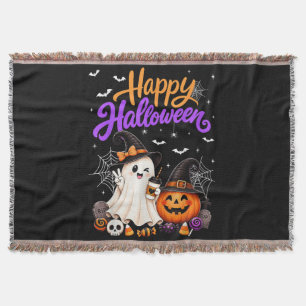 Happy Halloween Cute Ghost Pumpkin Spooky Throw Blanket