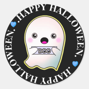 Happy Halloween Cute Ghost saying Boo Classic Round Sticker