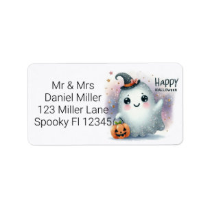 Happy Halloween Cute Ghost with Pumpkin Basket Label