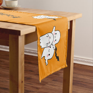 Happy Halloween Cute Ghosts and Bats Short Table Runner