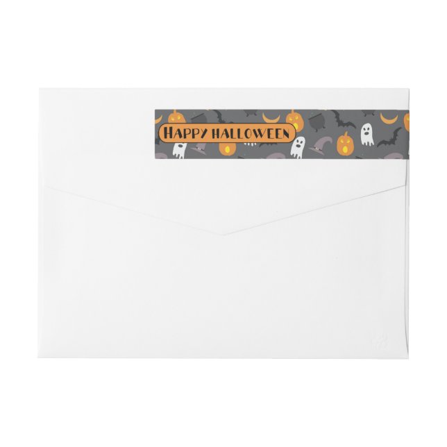 Happy Halloween Cute Ghosts and Pumpkins Wrap Arou Wrap Around Label (Back)