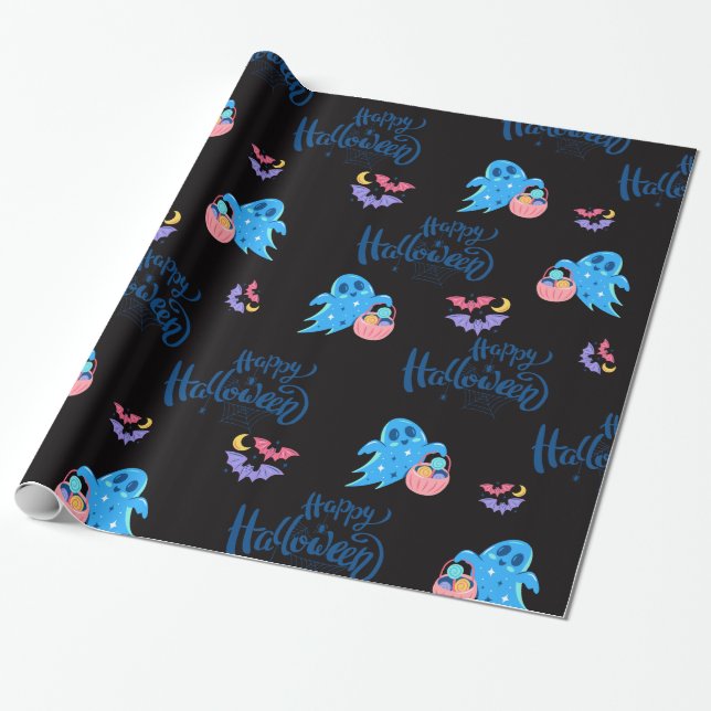 Happy Halloween Cute ghosts with candy Wrapping Paper (Unrolled)