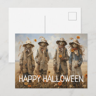 Happy Halloween Cute Halloween Scarecrows Postcard