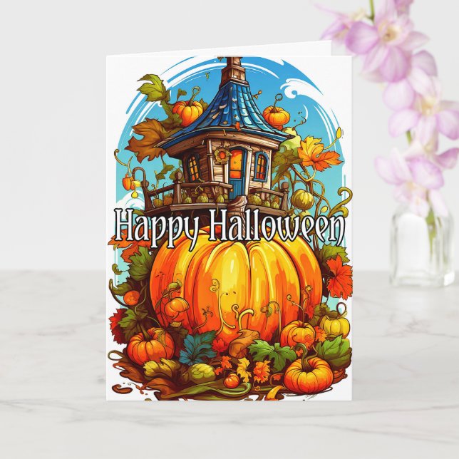 Happy Halloween | Cute Haunted House Card (Orchid)