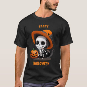 Happy Halloween Cute Kawaii Skeleton & Pumpkin T-Shirt