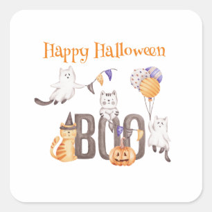 Happy Halloween CUTE KITTENS & BOO Square Sticker