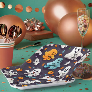Happy Halloween Cute Mini Ghosts Paper Plate