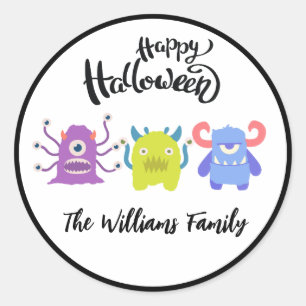 Happy Halloween Cute Monsters Custom Family Name  Classic Round Sticker