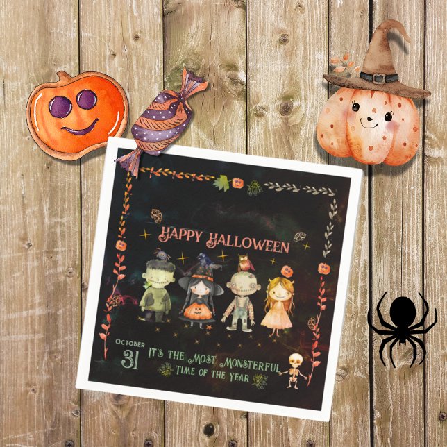 Happy Halloween Cute Monsters Party Napkin (Happy Halloween Cute Monsters Party Napkins)