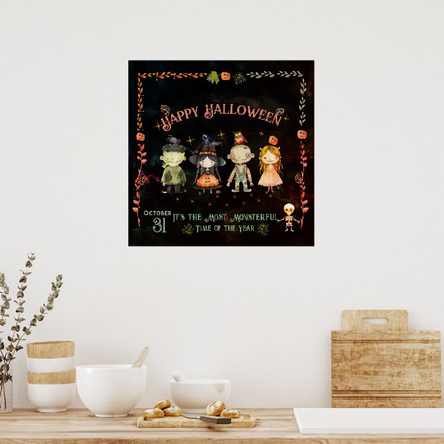 Happy Halloween Cute Monsters Poster (Cuisine)