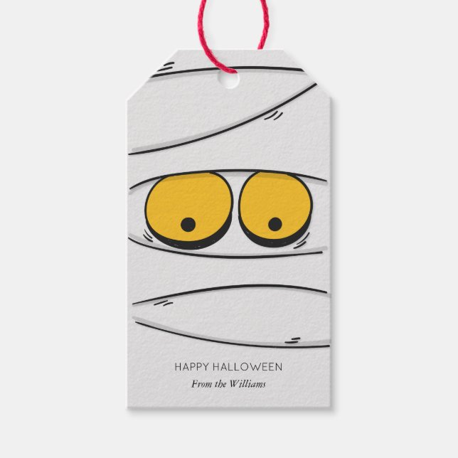 Happy Halloween Cute Mummy Face Gift Tag (Front)