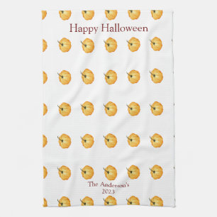 Happy Halloween cute orange pumpkin Kitchen Towel