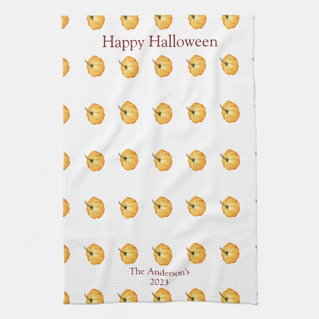 Happy Halloween cute orange pumpkin  Kitchen Towel (Vertical)